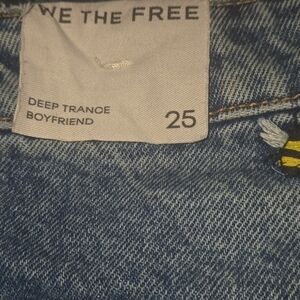 We The Free Blue Boyfriend Jeans with Bee Embroidery